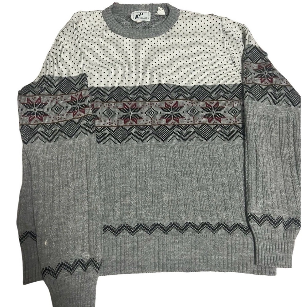 Vintage KP Collection Nordic Sweater Gray Fair Isle Men’s Large - Picture 2 of 14